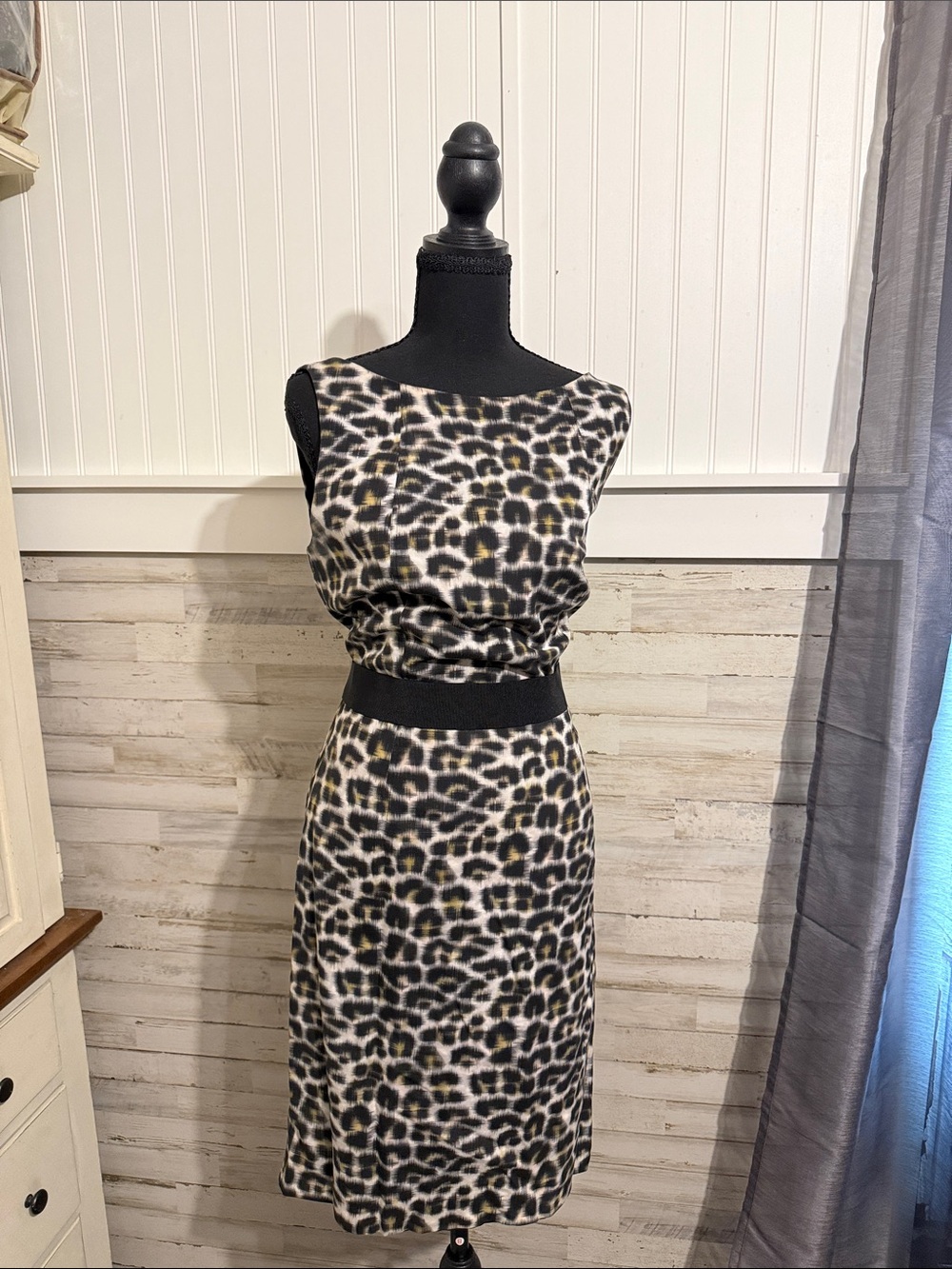 Ann Taylor Leopard-Print Midi Skirt in Black, Cream and Brown